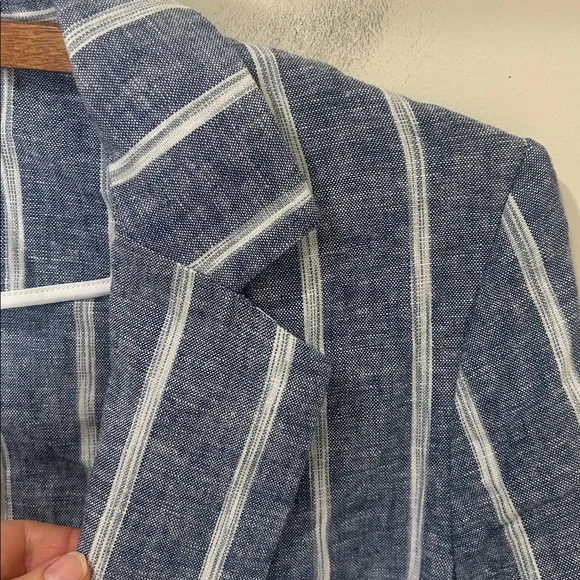 DREW Blue Linen Blend Striped Blazer Jacket Size Medium - Picture 6 of 16